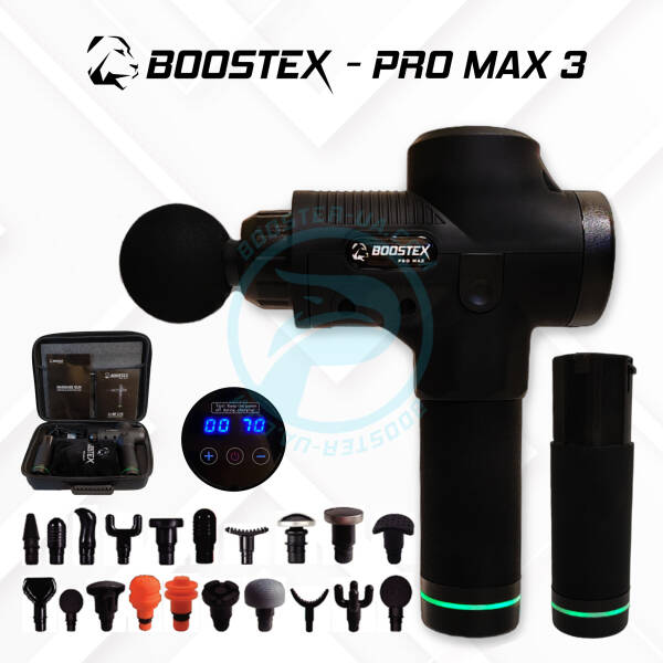 Ударний масажер Boostex Pro Max 3 30 режимів, 20 насадок 2 акумулятори 2500 мАг і зручний кейс