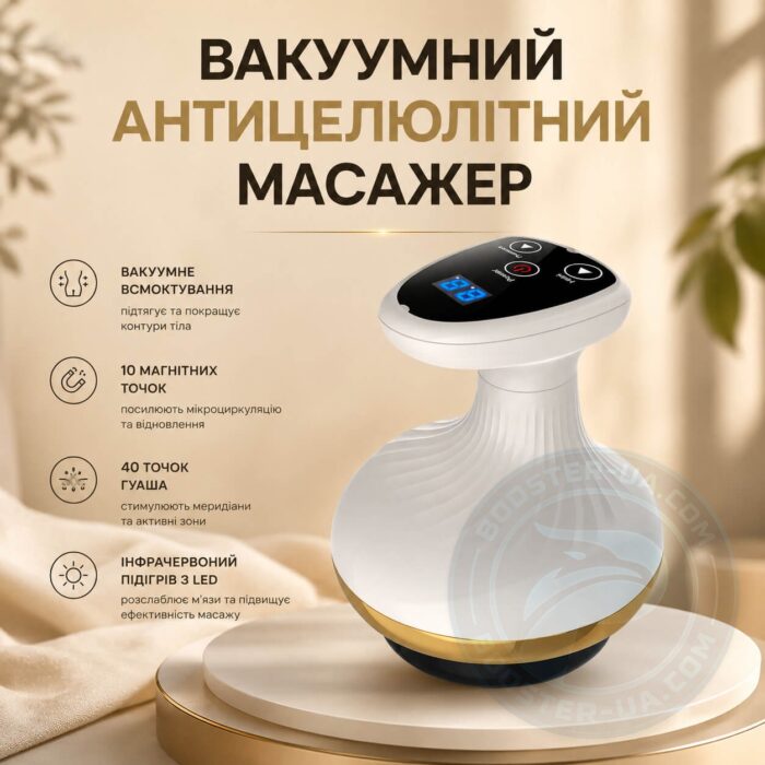 Антицелюлітний вакуумний масажер Boostex 002A 4 в 1 з функцією нагрівання, 6 режимами вакууму та 10 магнітними точками